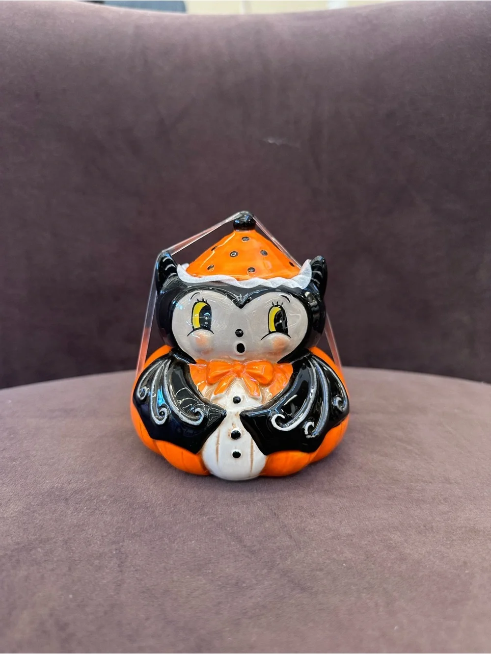Ceramic Halloween Bat Figurine - Orange and Black